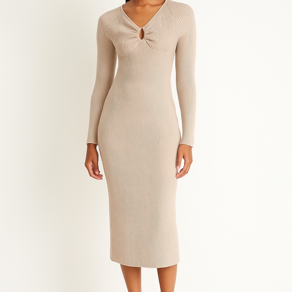 Boho Tan Ribbed Knit Dress size XSmall
